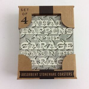 Coasters Garage Carson Home Accents Dad 4 Pack Cork Back Absorbent Stoneware